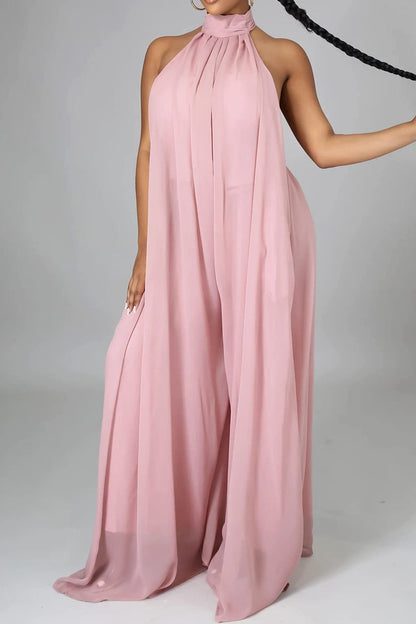 Elise® | Halterneck Backless Chiffon Wide Leg Jumpsuit