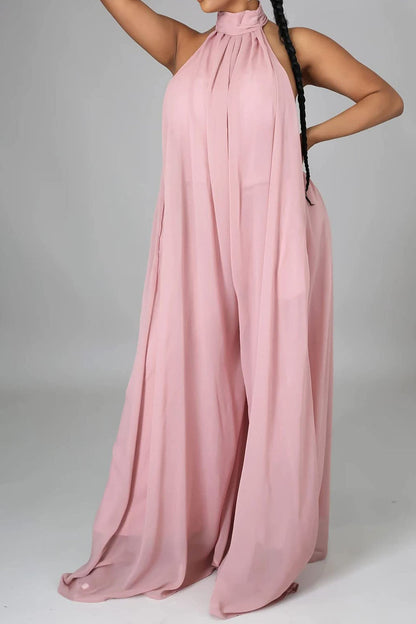 Elise® | Halterneck Backless Chiffon Wide Leg Jumpsuit