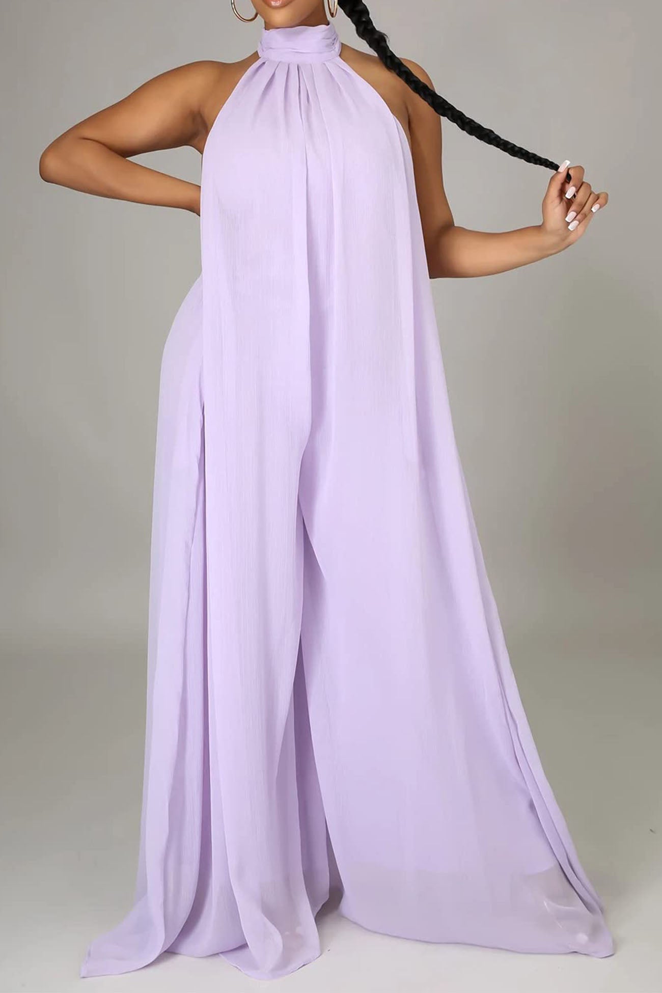 Elise® | Halterneck Backless Chiffon Wide Leg Jumpsuit