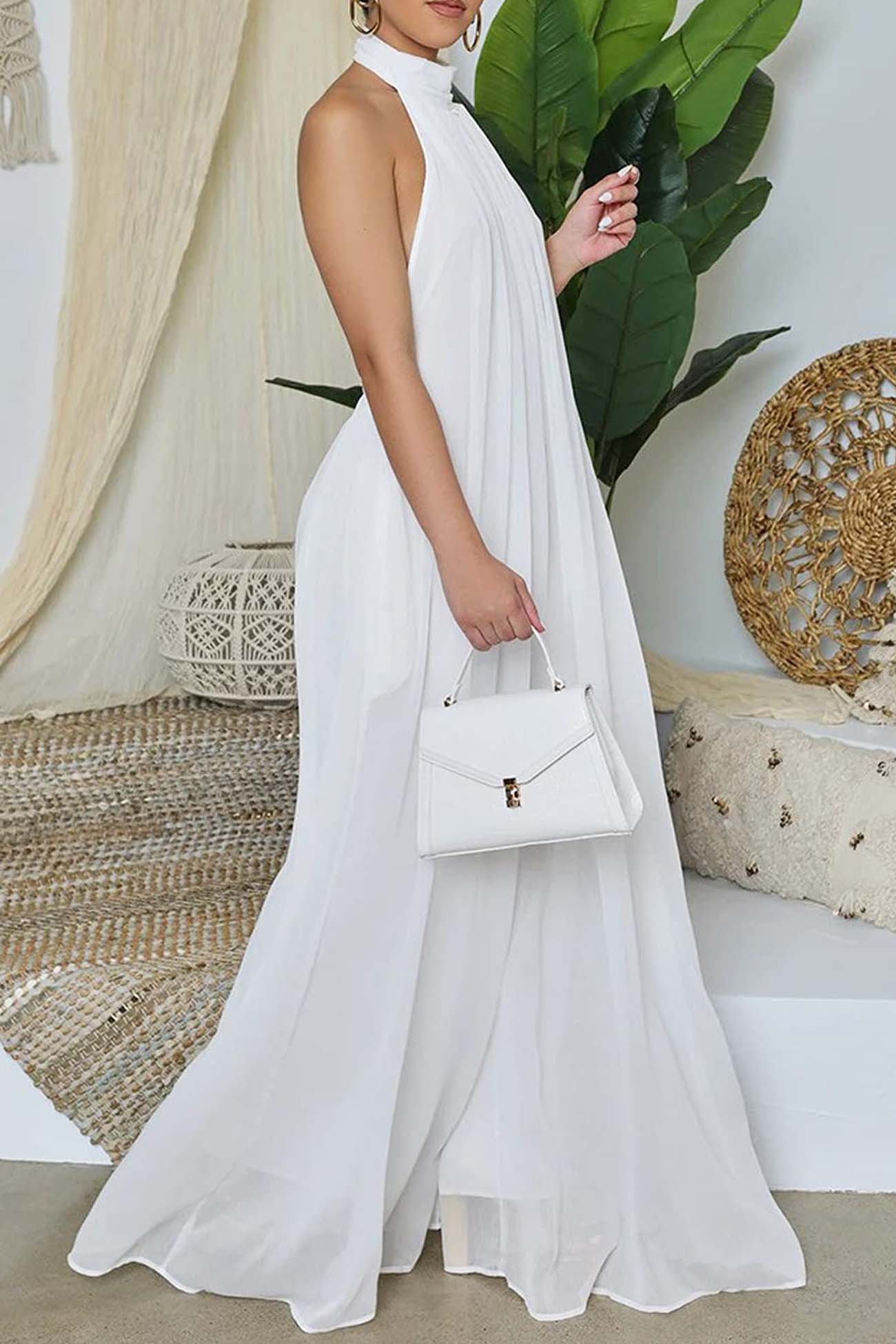 Elise® | Halterneck Backless Chiffon Wide Leg Jumpsuit