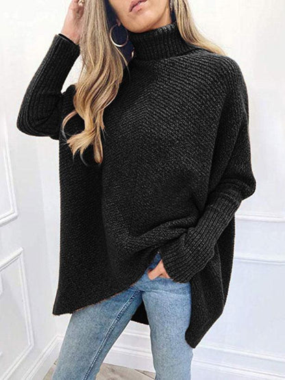 High Collar Pullover Long Sleeve Irregular Sweater Shopvhs.com