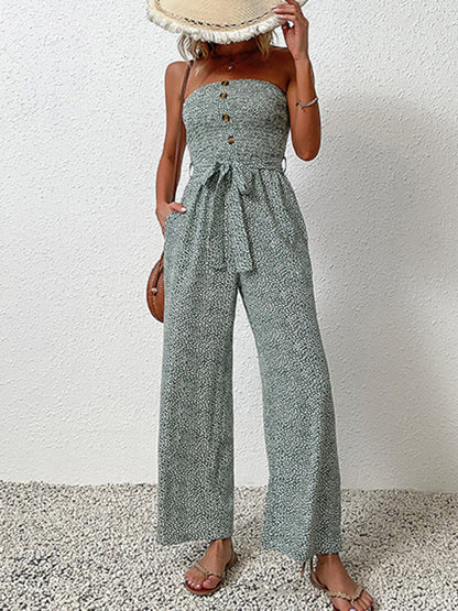 Jumpsuit- Animal Print Tube Jumpsuit - Belted Pantsuits- - Pekosa Women Clothing