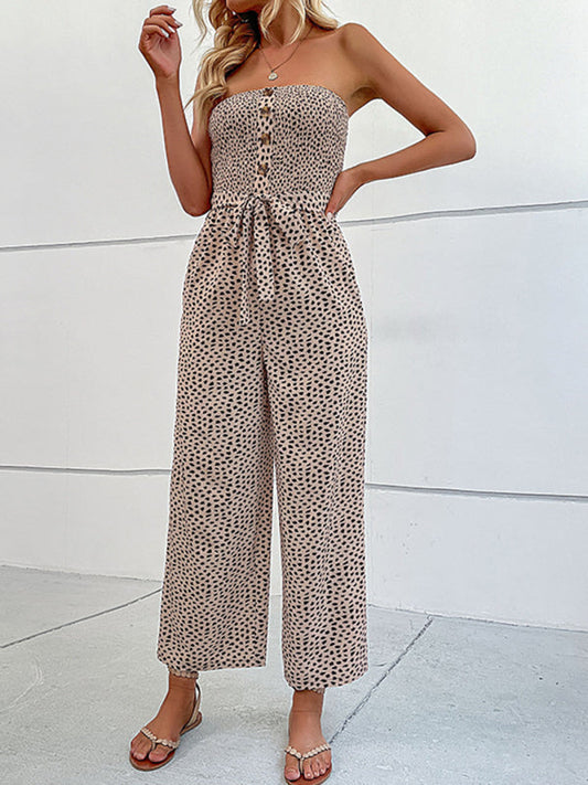 Jumpsuit- Animal Print Tube Jumpsuit - Belted Pantsuits- - Pekosa Women Clothing