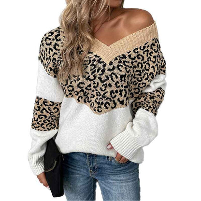 Dark-Blue-Womens-Casual-Long-Sleeve-Off-Shoulder-Knitted-Sweater-Leopard-Print-Color-Block-Loose-Pullover-Tops-K250