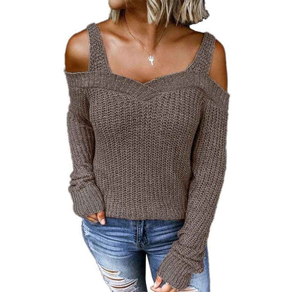    Dark-Blue-Womens-Casual-Long-Sleeve-V-Neck-Cold-Shoulder-Knitted-Pullover-Sweater-Top-K197-tops