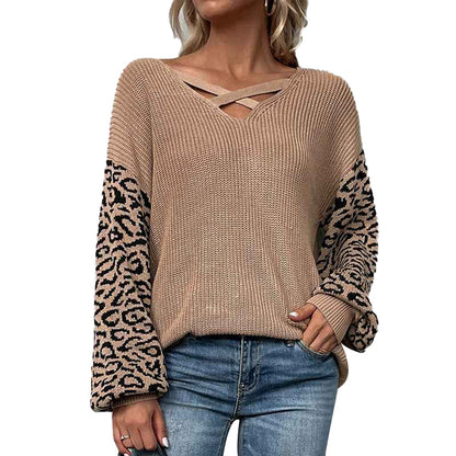    Gray-Womens-Fall-Pullover-Sweater-Tops-Leopard-Print-Knitted-Sweaters-Jumper-Tops-Long-Sleeve-Cable-Knit-Sweaters-Sweatshirt-K413