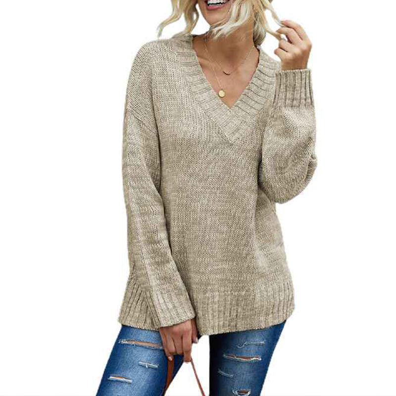 Black-Womens-Long-Sleeve-V-Neck-Pullover-Tops-Oversized-Chunky-Knitted-Loose-Jumper-Sweaters-K180