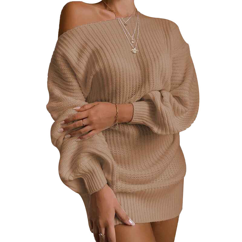 Black-Womens-Off-Shoulder-Sweater-Dress-Long-Sleeve-Loose-Oversized-Pullover-Knit-Jumper-K032