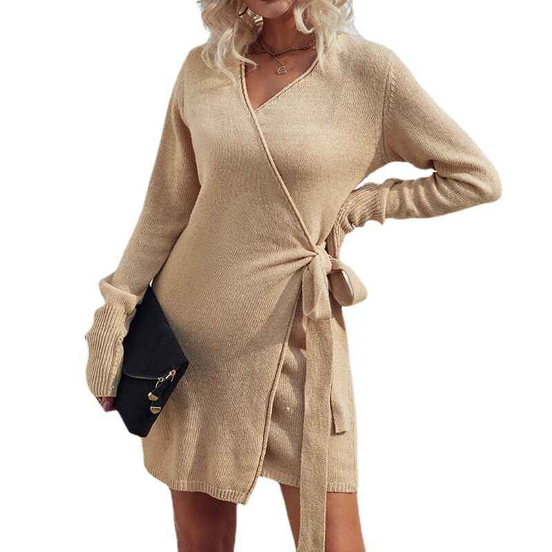 Pink-Womens-V-Neck-Batwing-Long-Sleeve-Sexy-Backless-Wrap-Bodycon-Cocktail-Pullover-Sweater-Mini-Dress-with-Belt-K280