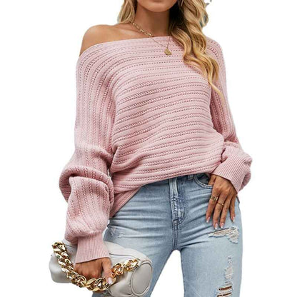 Beige-Womens-Off-Shoulder-Sweater-Batwing-Sleeve-Loose-Oversized-Pullover-Knit-Jumper-K461