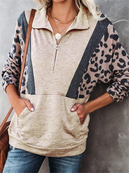 Leopard Patchwork Long Sleeve Pullover Sweatshirt Shopvhs.com