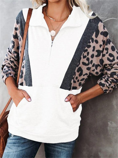 Leopard Patchwork Long Sleeve Pullover Sweatshirt Shopvhs.com