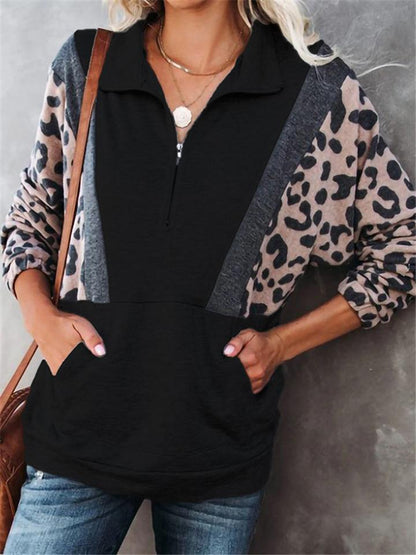 Leopard Patchwork Long Sleeve Pullover Sweatshirt Shopvhs.com