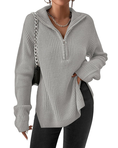 zeagoo womens fashion 2023 fall quarter zip pullover long sleeve oversized knit sweater tops