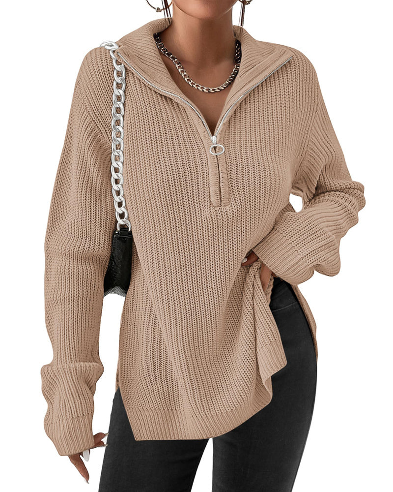 zeagoo womens fashion 2023 fall quarter zip pullover long sleeve oversized knit sweater tops