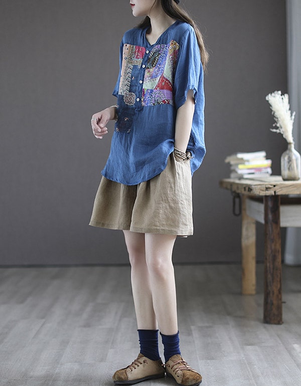 Women's Summer Printed Linen Loose Shirt New arrivals Women's Clothing 42.80