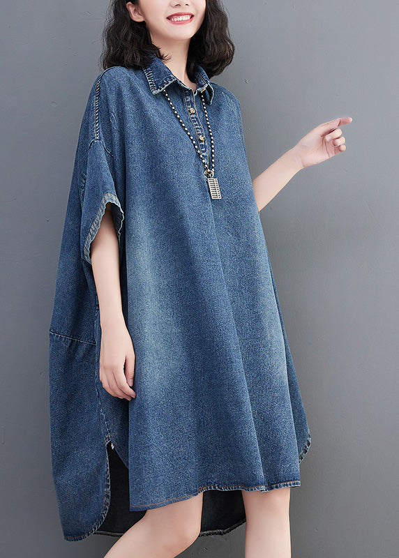 Carmina® | Loose Blue Button Side Open Maxi Denim Dress Summer