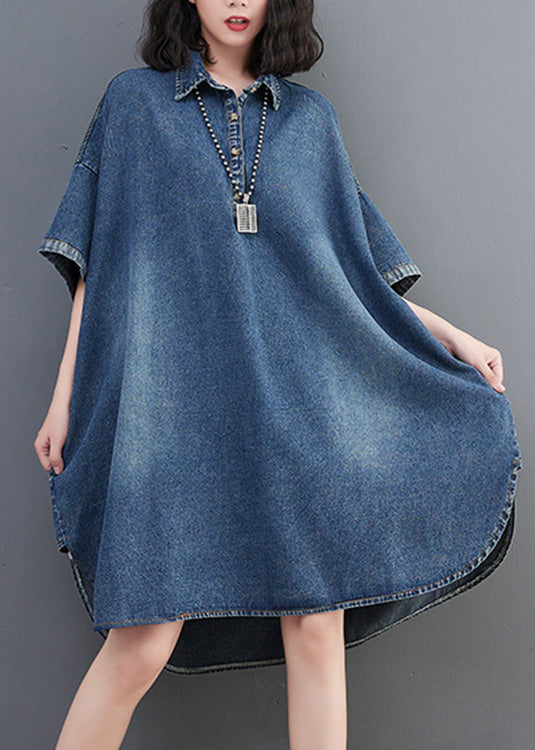 Carmina® | Loose Blue Button Side Open Maxi Denim Dress Summer