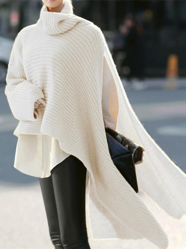 Loose Long Sleeve Turtleneck Irregular Split Sweater Shopvhs.com