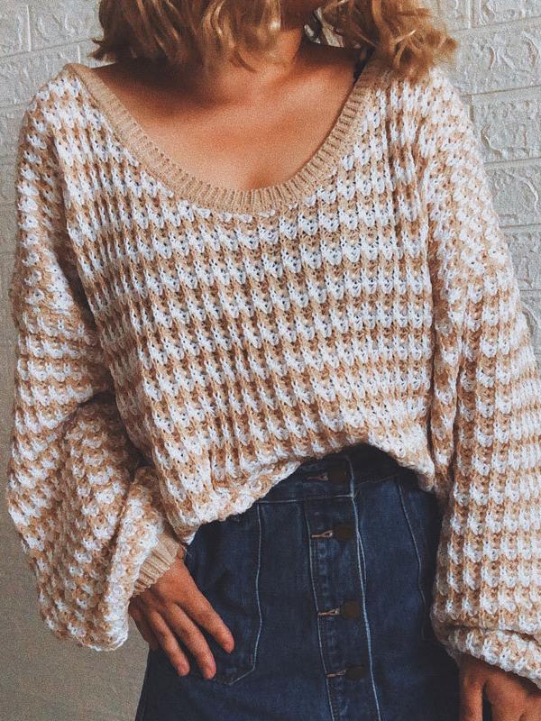 Loose Striped V-Neck Long Sleeve Sweater Shopvhs.com