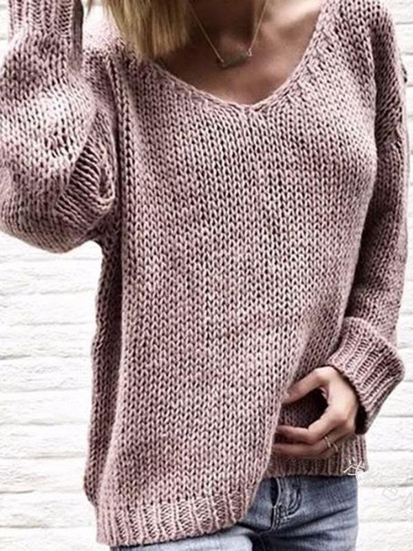 Loose V-Neck Long Sleeve Sweater Shopvhs.com