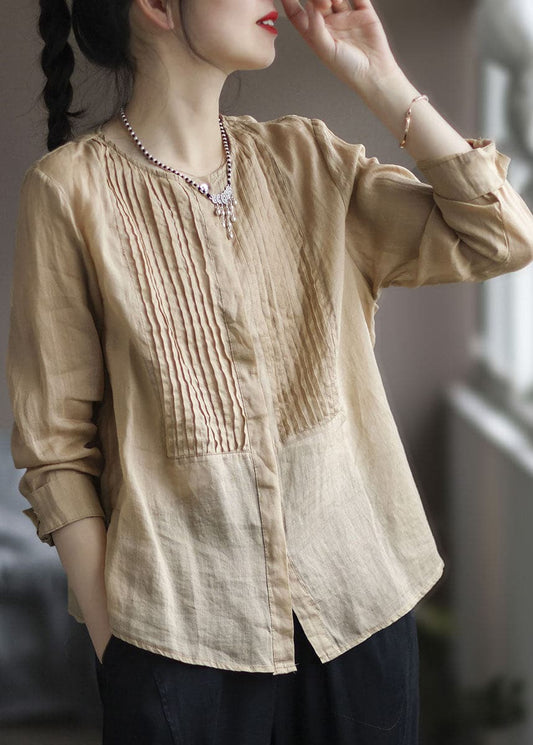 Modern Light Yellow Wrinkled Linen Shirts Long Sleeve GK-LTP220506