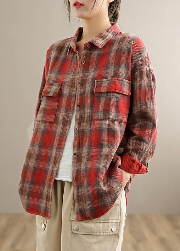 Modern Red Plaid Clothes Spring Blouses ( Limited Stock) - Omychic