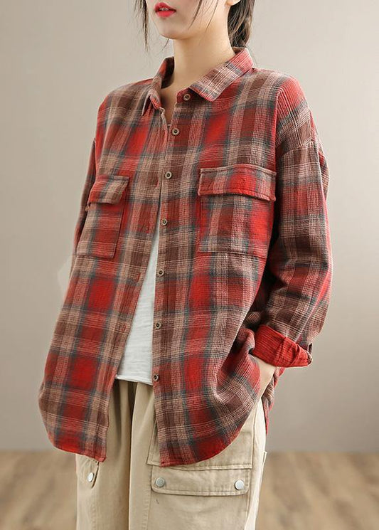 Modern Red Plaid Clothes Spring Blouses ( Limited Stock) - Omychic