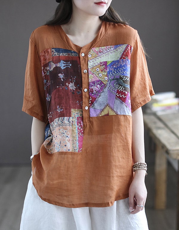 Women's Summer Printed Linen Loose Shirt New arrivals Women's Clothing 42.80