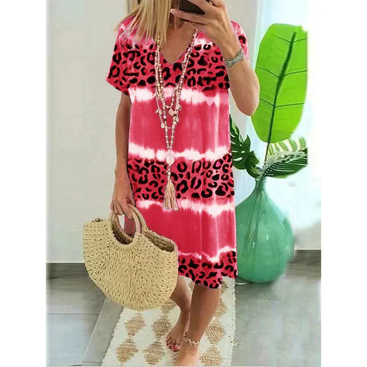 Hannah| Frauen Sommer Weiblich Sexy Leopard Print Casual Midi Kleider