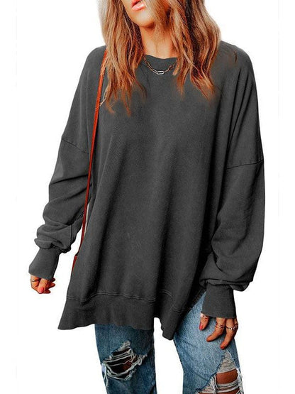 Versatile Loose Pullover Sweatshirt for Women in Solid Colors with Round Neck