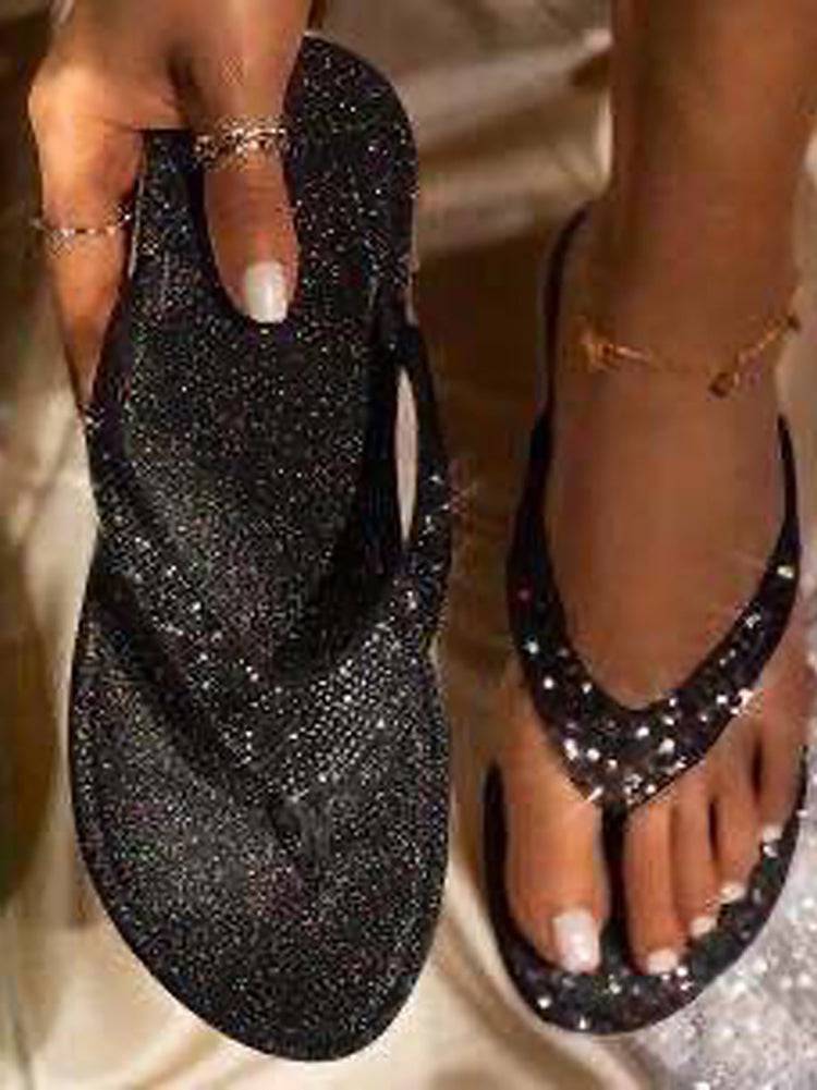 Rhinestone Sequin Flip-Flops - ECHOINE