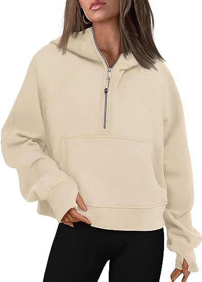 Color-White-Women Clothing Half Zipper Hooded Sweatshirt Loose Short Velvet Sweater-Fancey Boutique