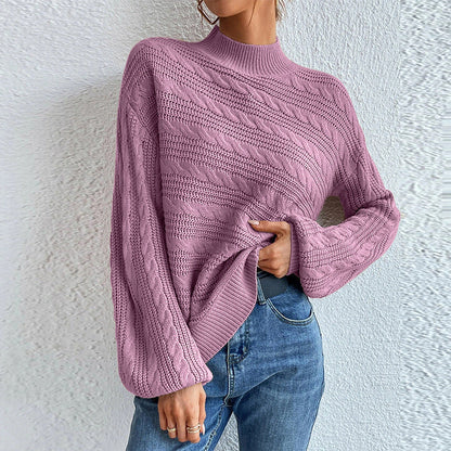 Color-Autumn Winter Solid Color Women Top Loose round Neck Pullover Twist Sweater for Women-Fancey Boutique