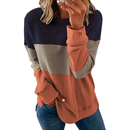 Color-Autumn Winter Women Clothing Printing Color Contrast Patchwork Round Neck Long Sleeve Sweater-Fancey Boutique