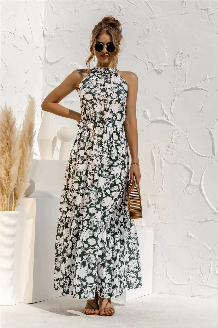 Eleanor| Color Dot Printed Halter Tied Long Dresses