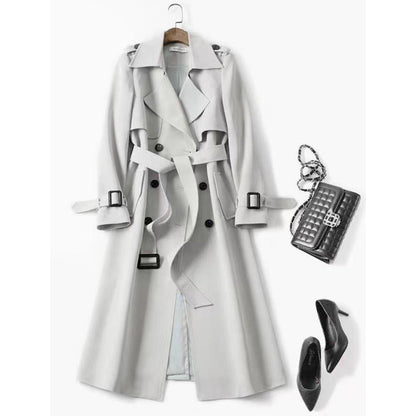 Elegant Patchwork Windbreaker Coat with Cinched Belt    