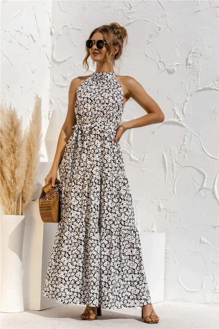 Eleanor| Color Dot Printed Halter Tied Long Dresses