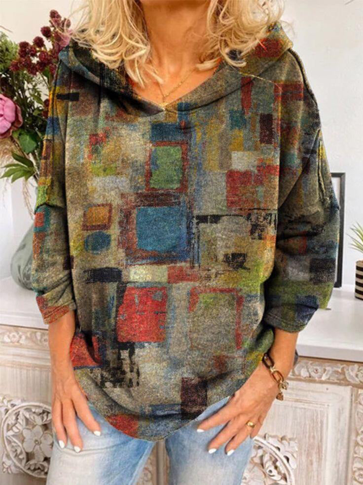 Printed Oversized Hooded Sweater for Plus Size Women    