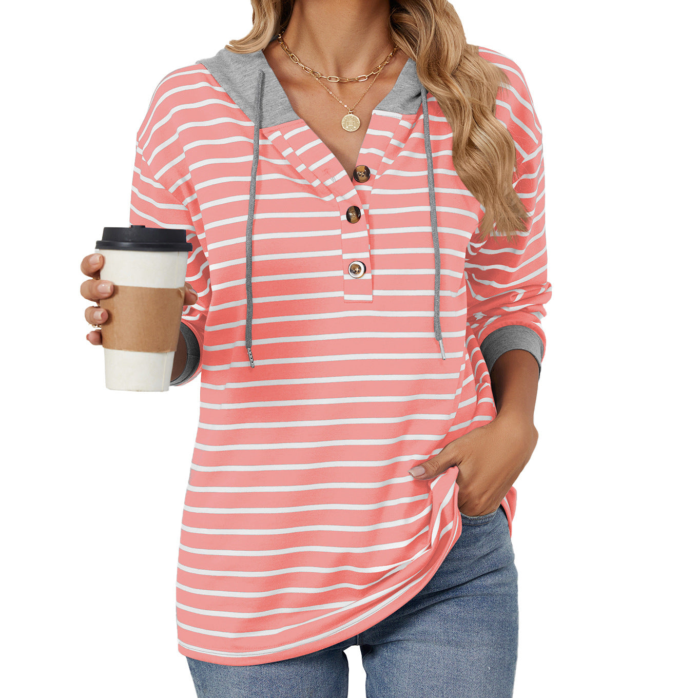 Women’s Striped Hooded Long Sleeve Shirt