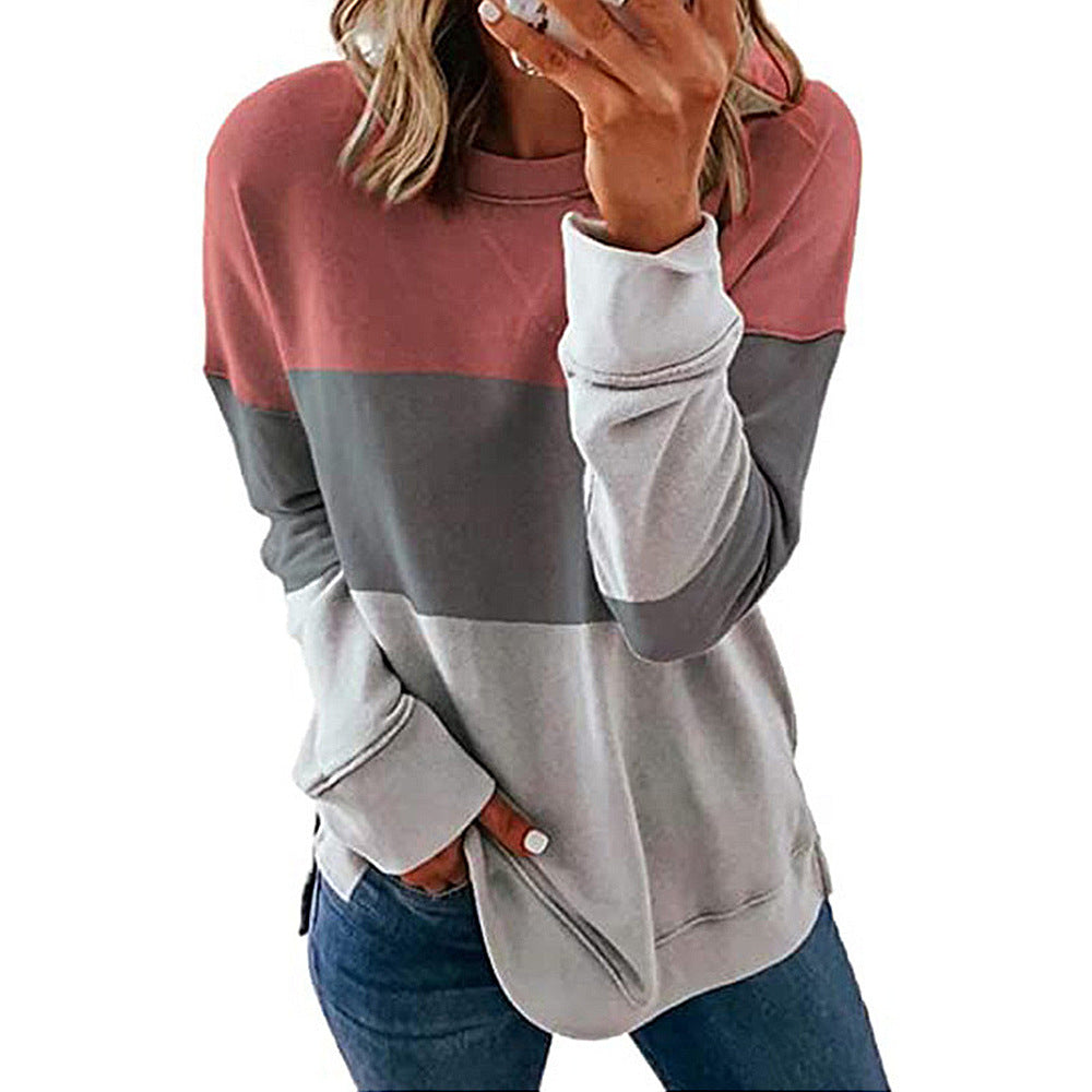 Color-Black and Dark Gray-Autumn Winter Women Clothing Printing Color Contrast Patchwork Round Neck Long Sleeve Sweater-Fancey Boutique