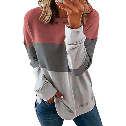 Color-Black and Dark Gray-Autumn Winter Women Clothing Printing Color Contrast Patchwork Round Neck Long Sleeve Sweater-Fancey Boutique