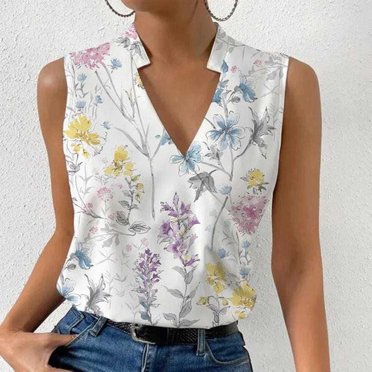 Johanna® | Women's Floral V-Neck Ärmellose Bluse