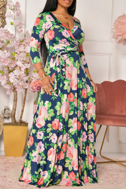 Rodress-freeshipping-plus-size-floral-print-strapped-v-neck-maxi-dress