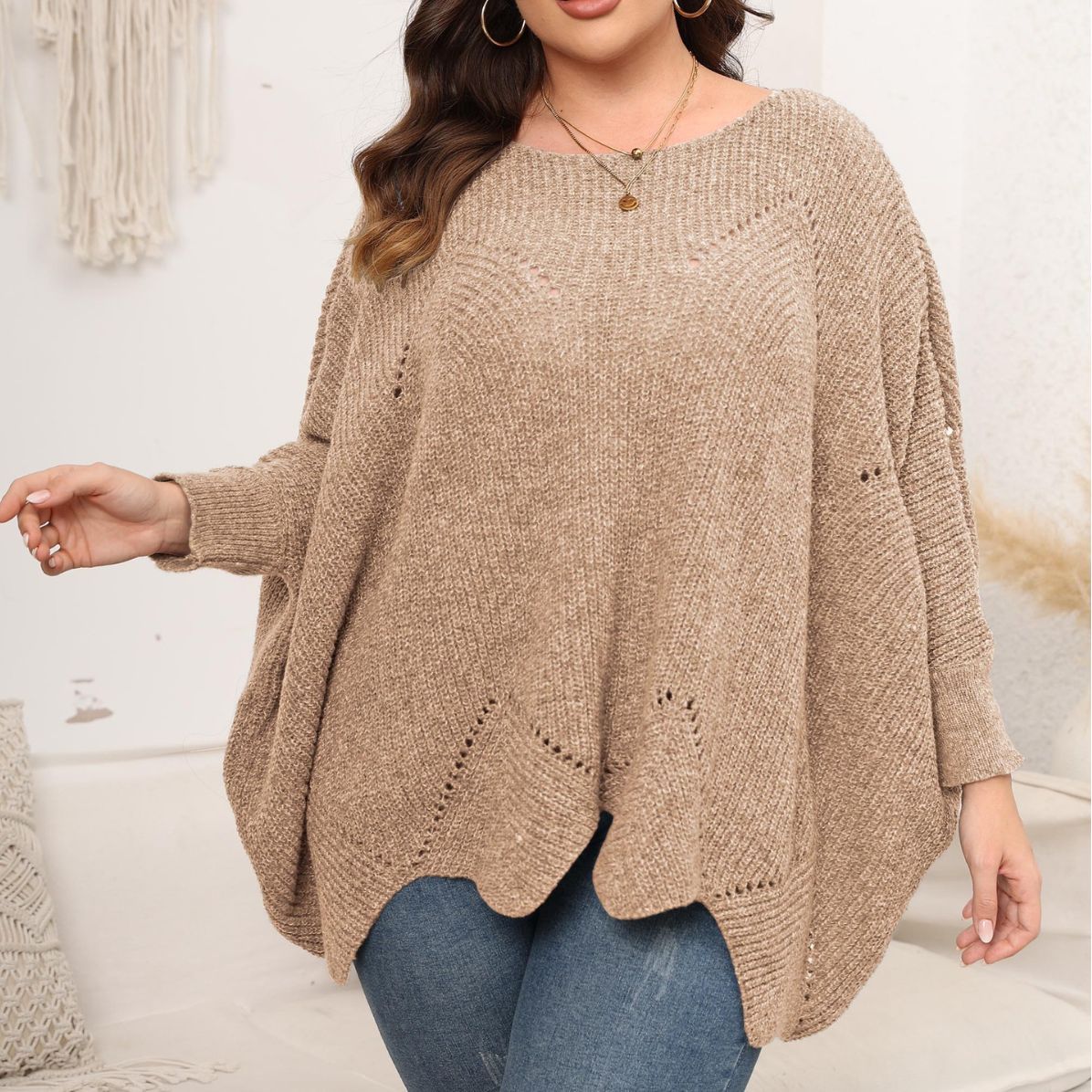 Stylish Plus Size Women's Woven Pullover for Autumn and Winter    