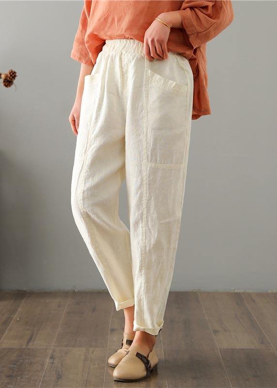 Lesley® | Organic Beige High Waist Harem Cotton Linen Pants Summer