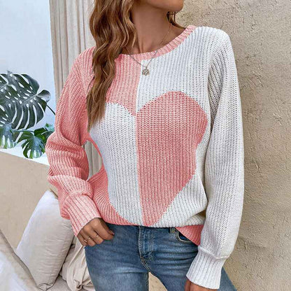 Coffee-Womens-Pullover-Sweaters-Long-Sleeve-Crewneck-Cute-Heart-Knitted-Sweater-K489