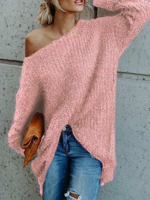 Plush Slanted Shoulder Long Sleeve Sweater Shopvhs.com