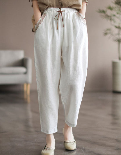 Pocket Embroidery Linen Pants for women Accessories 49.50