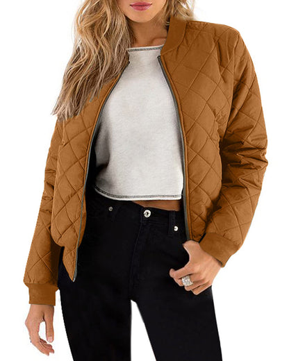 womens quilted bomber jacket casual coat zip up outerwear windbreaker with pockets zeagoo us only